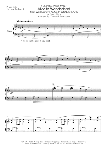 Alice In Wonderland from Walt Disney's ALICE IN WONDERLAND (arr. Tsuyoshi Yoroiguma)