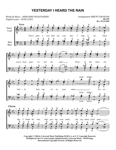 Yesterday I Heard The Rain (arr. Brent Graham)