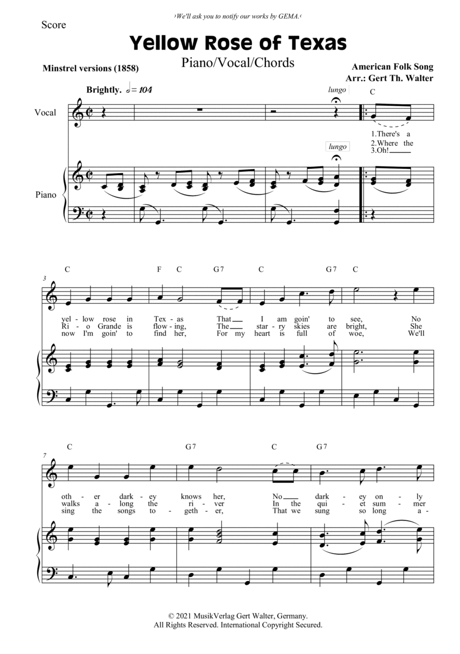 Yellow Rose of Texas (arr. Gert Th. Walter)
