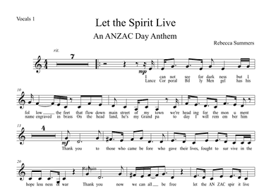 Let the Spirit Live (New! ANZAC Day Anthem for young voices VOCAL 1 PART)