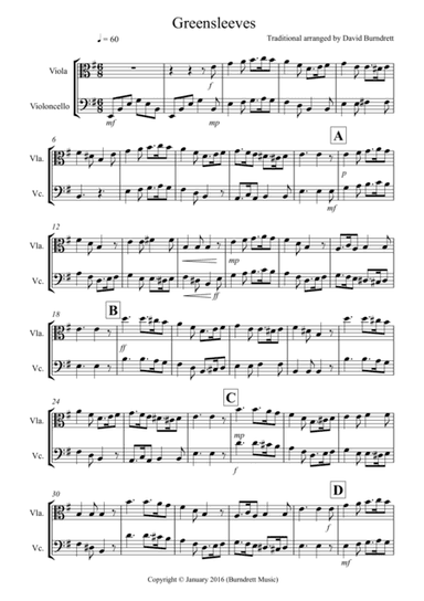 Greensleeves for Viola and Cello Duet (arr. David Burndrett)