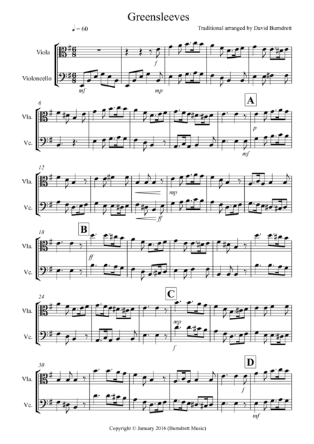 Greensleeves for Viola and Cello Duet (arr. David Burndrett)