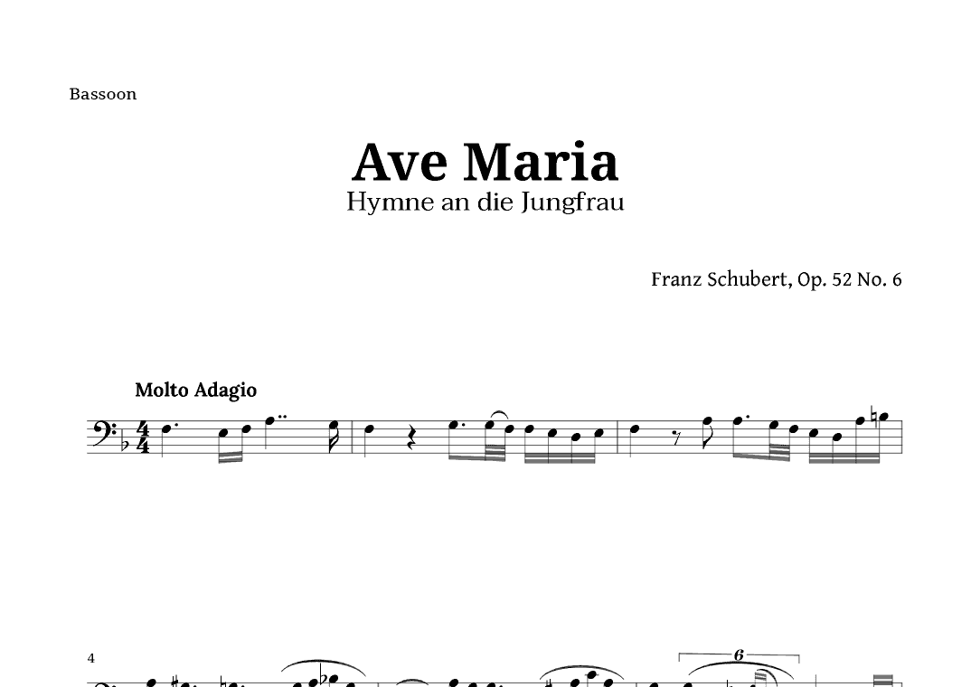 Ave Maria by Schubert for Bassoon (arr. Langanho)
