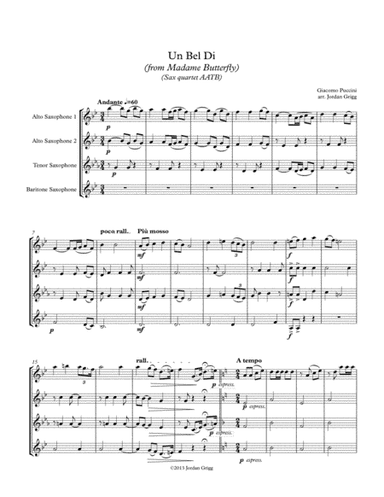 Un Bel Di from Madame Butterfly (Sax quartet AATB) (arr. Jordan Grigg)