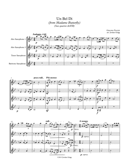 Un Bel Di from Madame Butterfly (Sax quartet AATB) (arr. Jordan Grigg)