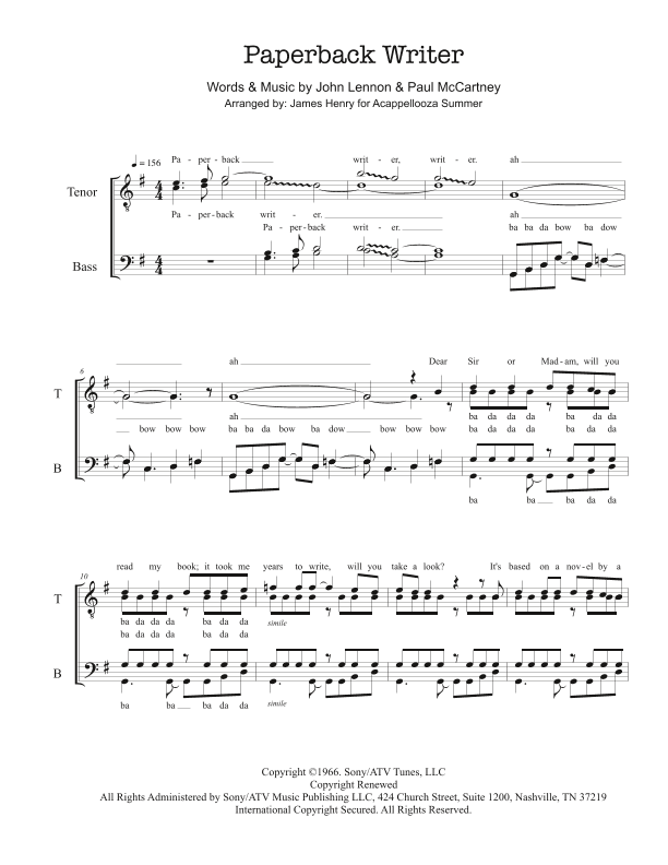 Paperback Writer (arr. James Henry)