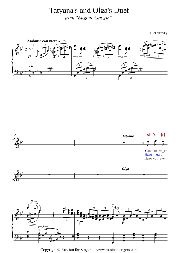 "Eugene Onegin": Duet of Olga and Tatyana. DICTION SCORE with IPA & translation (arr. Russian for Singers)