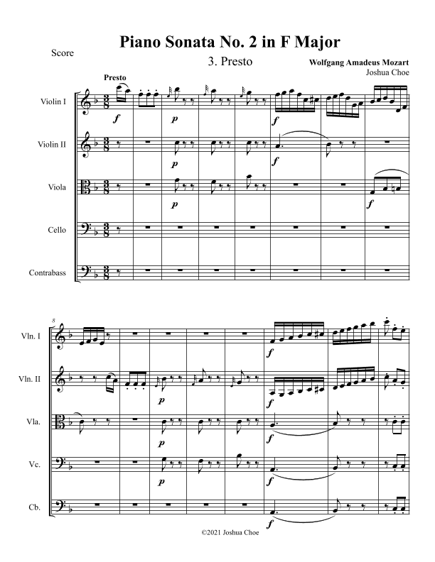 Piano Sonata No. 2, Movement 3 (arr. Joshua Choe)