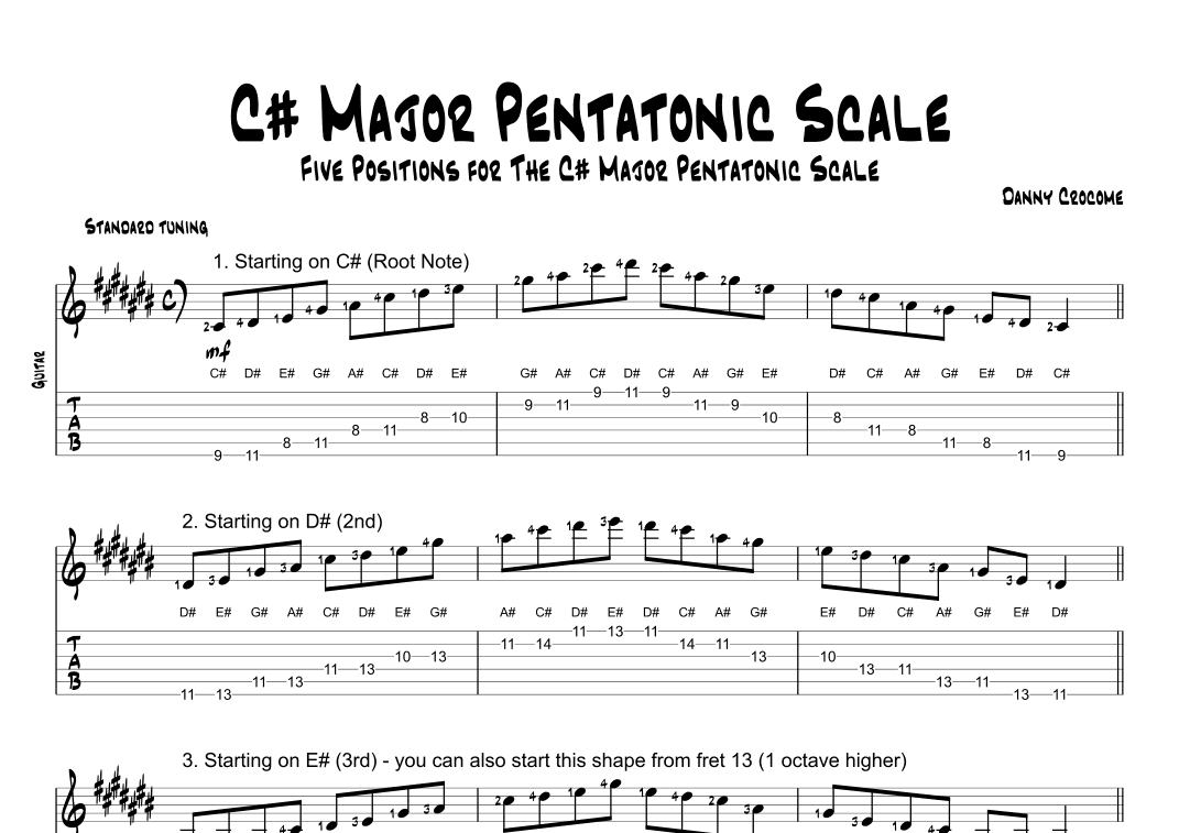 C# Major Pentatonic Scale (Five Positions)