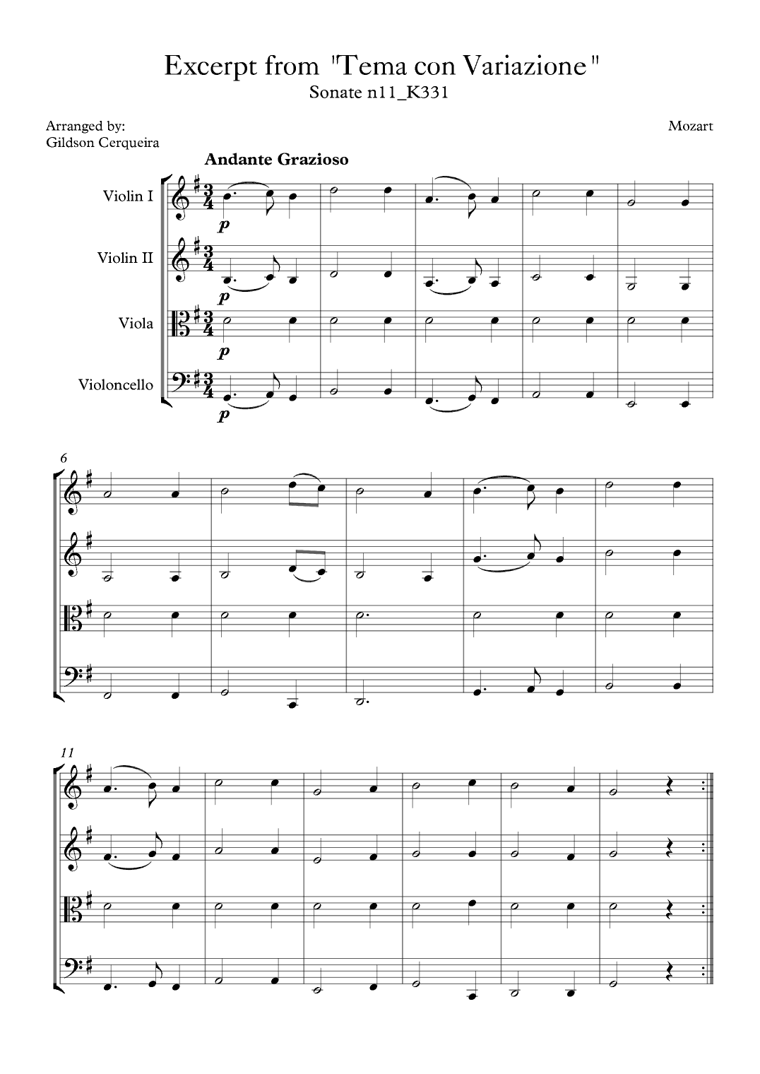 Excerpt from sonate k331 - "Tema con Variazione" (arr. Gildson Cerqueira)