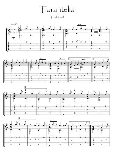 Tarantella traditional Guitar solo (arr. PianoSheetNow)