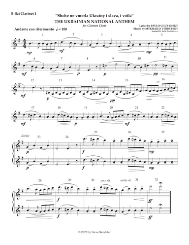 Ukrainian National Anthem for Clarinet Choir (arr. Steve Reisteter)