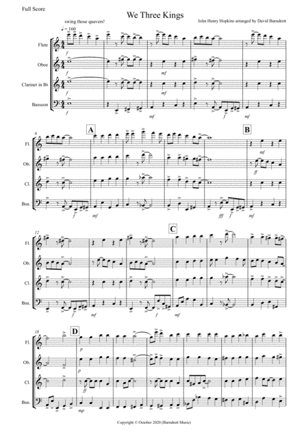 We Three Kings (Jazzy Style!) for Wind Quartet (arr. David Burndrett)