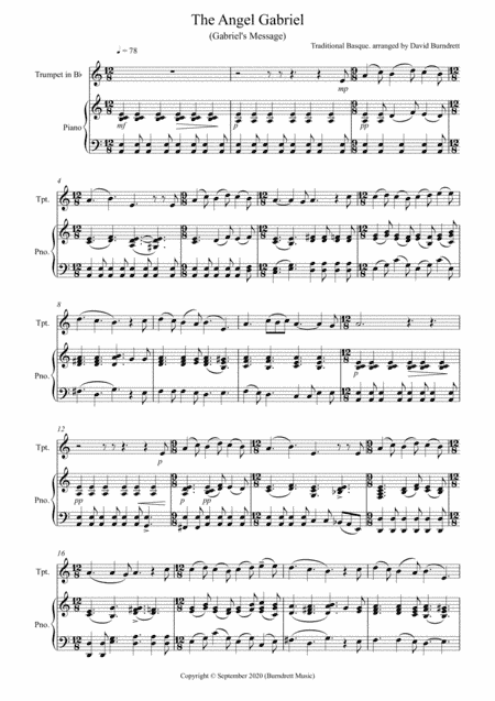 The Angel Gabriel for Trumpet in Bb and Piano (arr. David Burndrett)