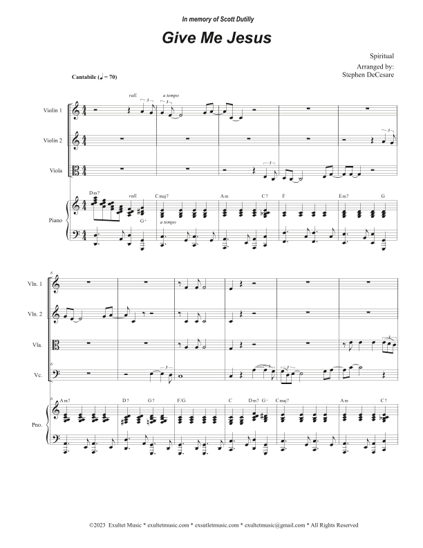 Give Me Jesus (String Quartet and Piano) (arr. Stephen DeCesare)
