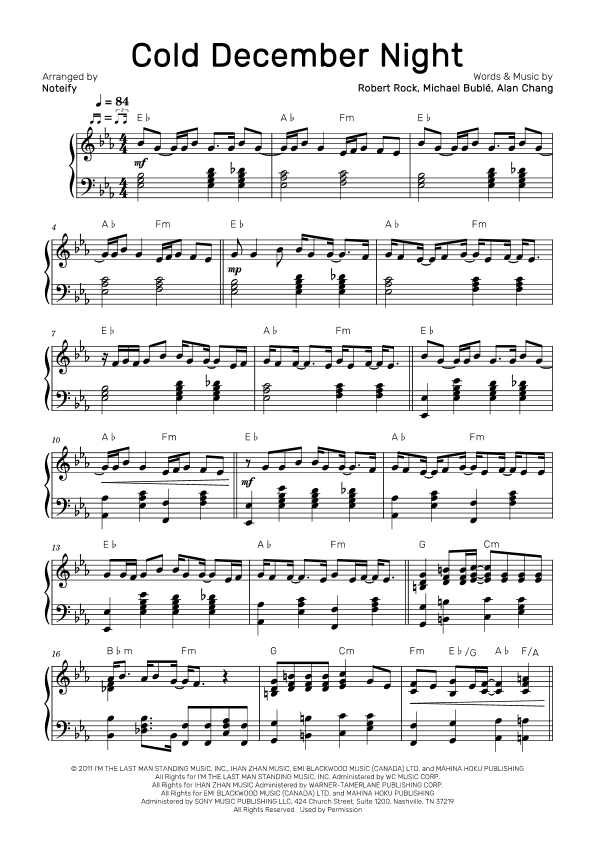 Cold December Night (arr. Noteify)