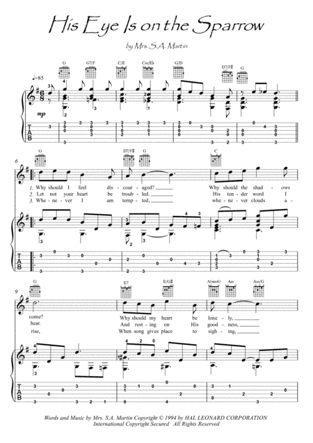 His Eye Is On The Sparrow (arr. PianoSheetNow)