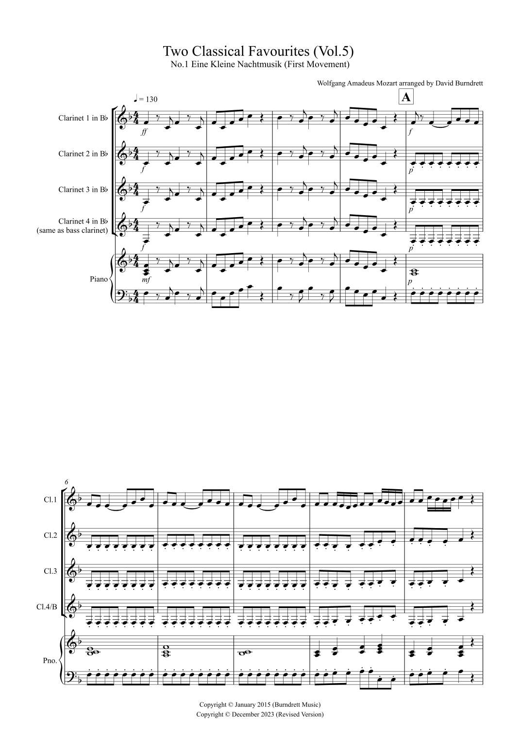 2 Classical Favourites for Clarinet Quartet (volume five) (arr. David Burndrett)