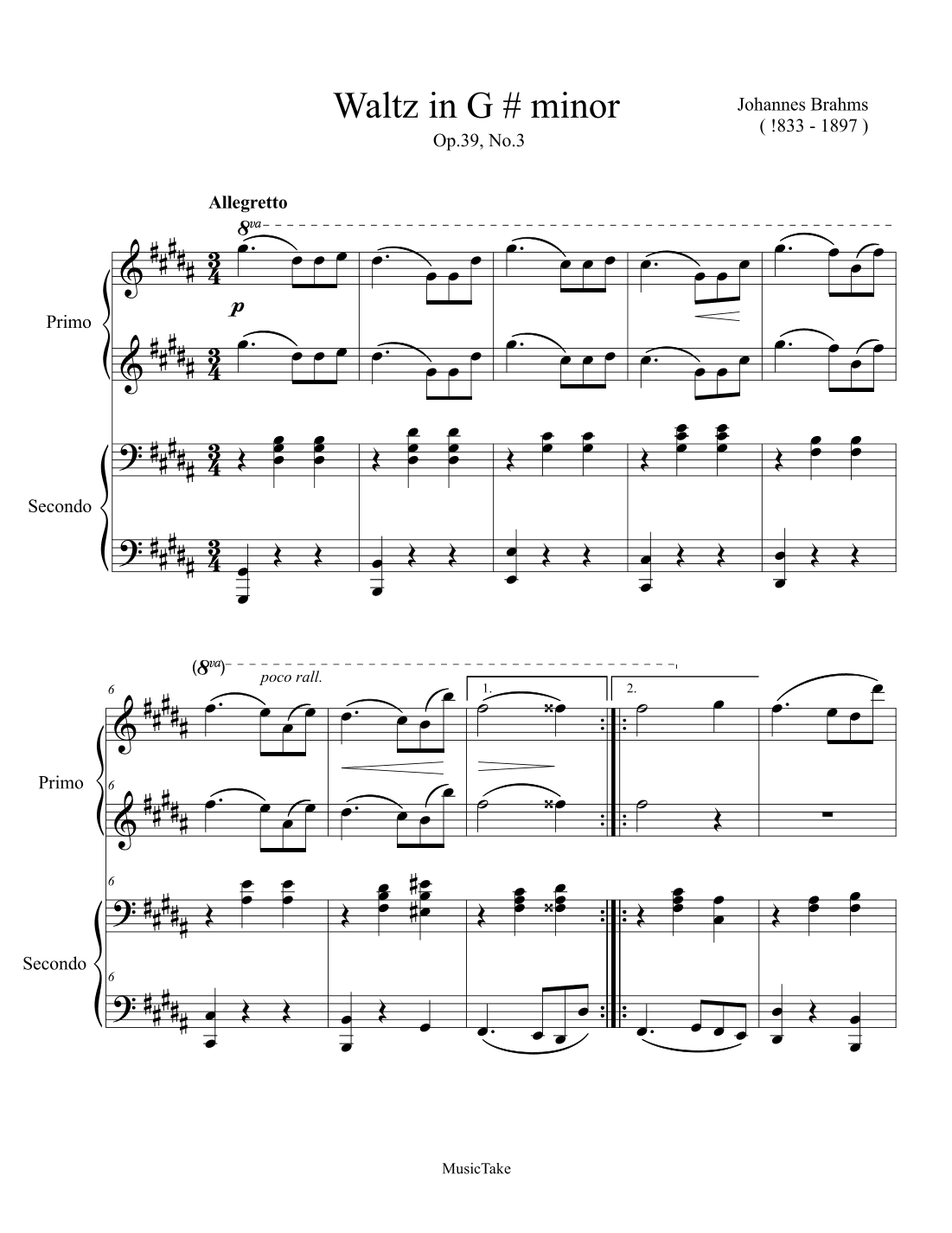 Brahms Duet Waltz in G# minor Op.39 No.3 (arr. Ben Choupak)