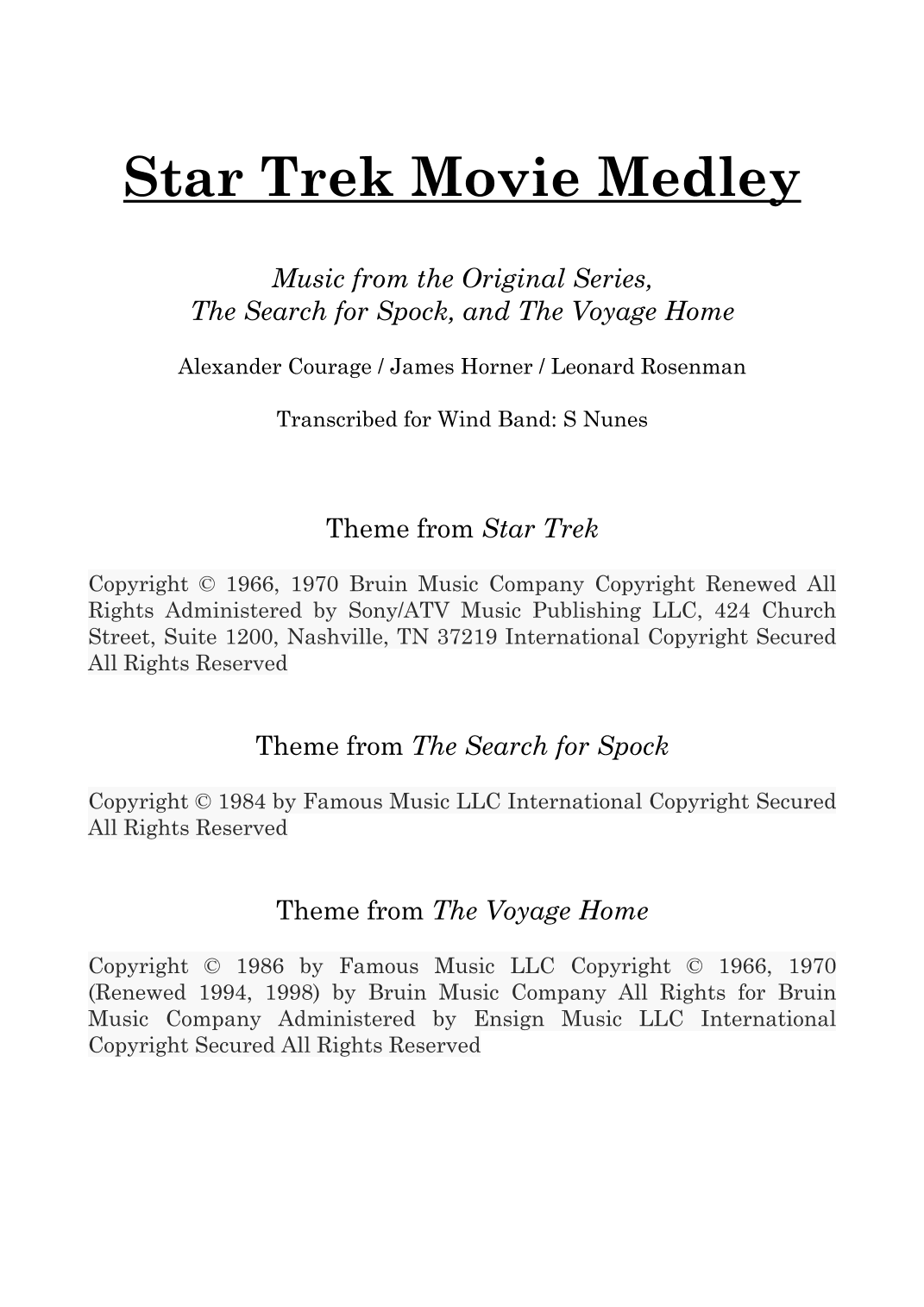 Star Trek(r) Iv - The Voyage Home (arr. Steven Nunes)