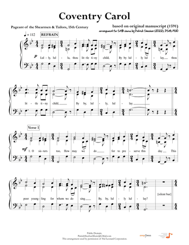Coventry Carol (SAB arrangement) (arr. Patrick Sheehan)