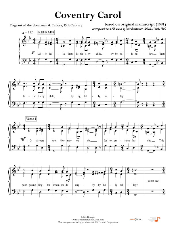 Coventry Carol (SAB arrangement) (arr. Patrick Sheehan)