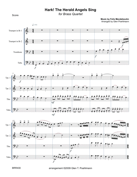 HARK THE HERALD ANGELS SING - BRASS QUARTET (unaccompanied) (arr. Glen Poehlmann)