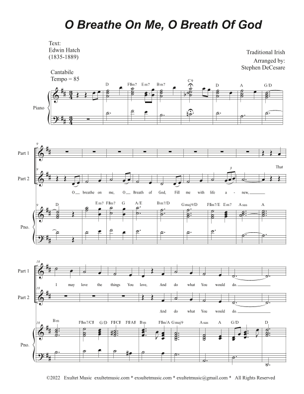 O Breathe On Me, O Breath Of God (2-part choir) (arr. Stephen DeCesare)