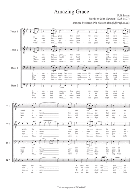 Amazing Grace - TTBB a capella (arr. Bragi Thor Valsson)