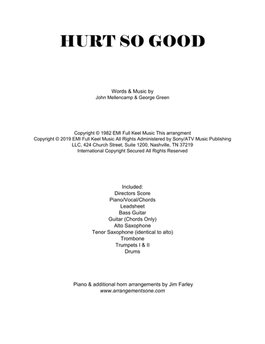Hurts So Good (arr. Jim Farley www.arrangementsone.com)