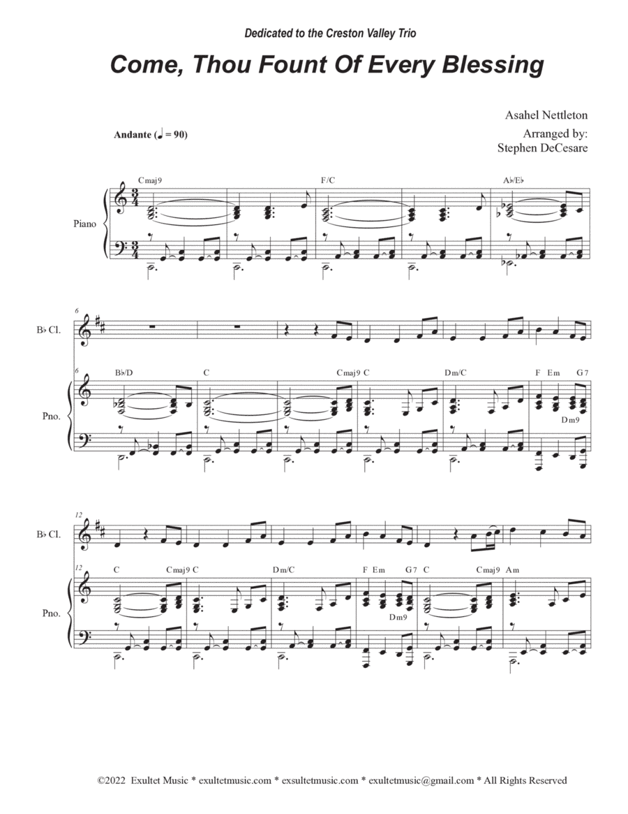 Come, Thou Fount Of Every Blessing (Bb-Clarinet solo and Piano) (arr. Stephen DeCesare)