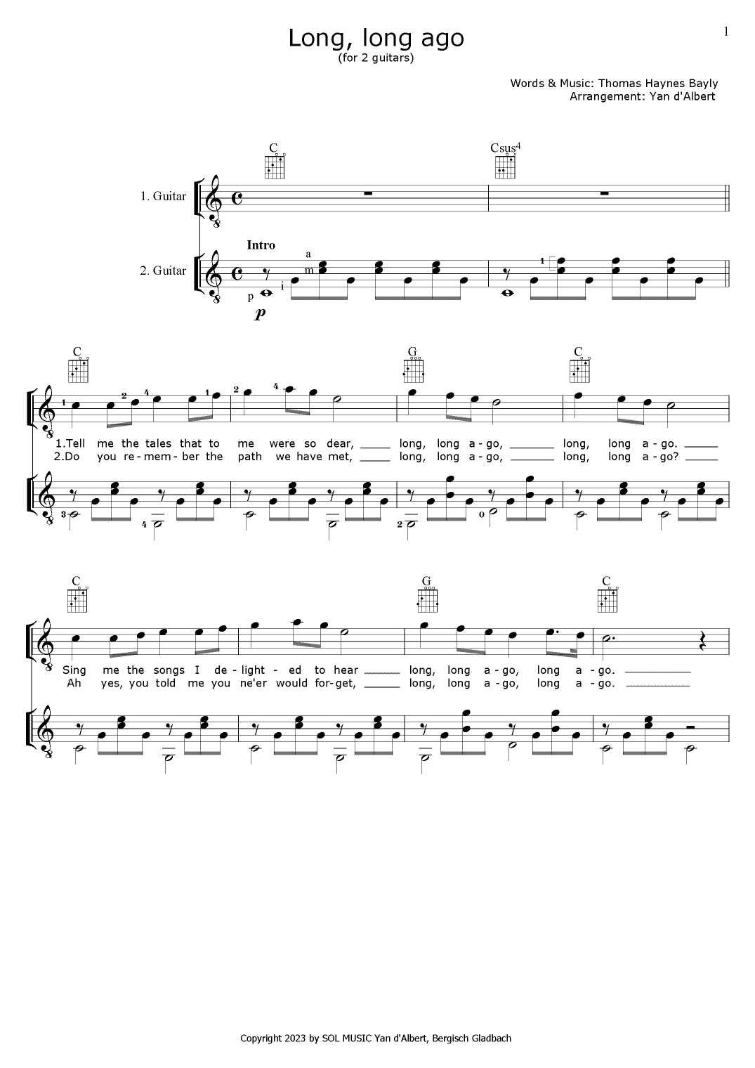 Long, long ago (arr. Yan d'Albert)