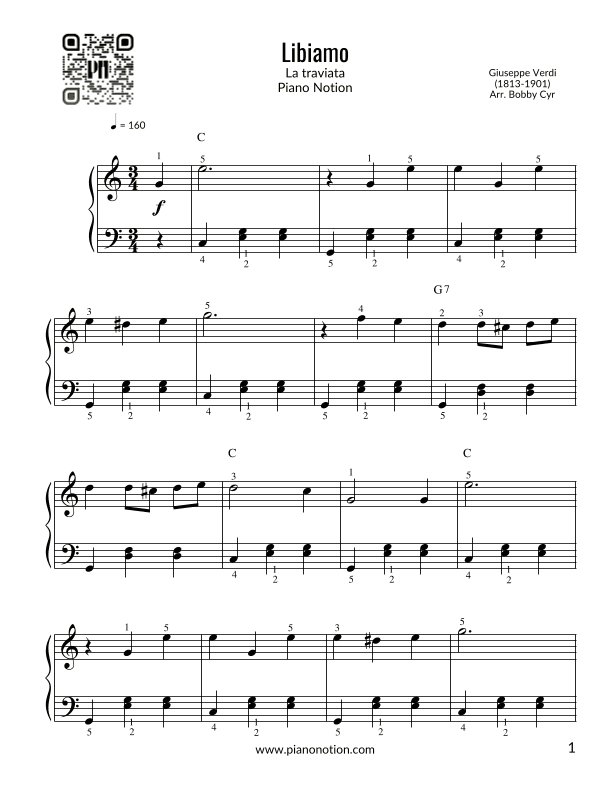 Libiamo - La traviata - Giuseppe Verdi (Easy Piano) (arr. Bobby Cyr)