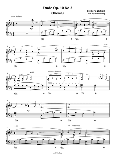 Etude Op.10 No.3 (Theme) by F. Chopin (arr. Leah Ginzburg)