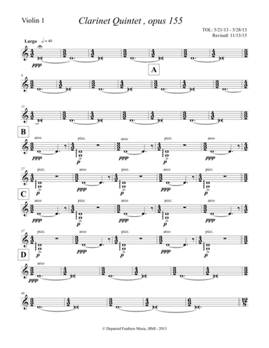 Clarinet Quintet, opus 155 (2013) violin 1 part