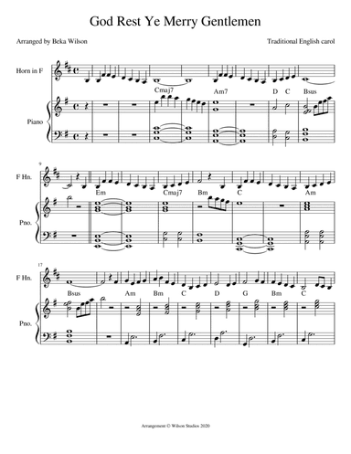 God Rest Ye Merry Gentlemen--horn solo (arr. Beka Wilson)