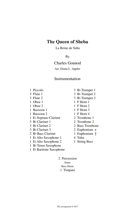 The Queen Of Sheba (score only) (arr. Diana L. Appler)