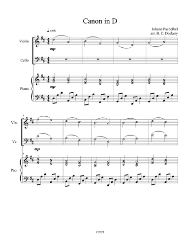 Canon in D (Violin and Cello Duet) with Piano (arr. B. C. Dockery)