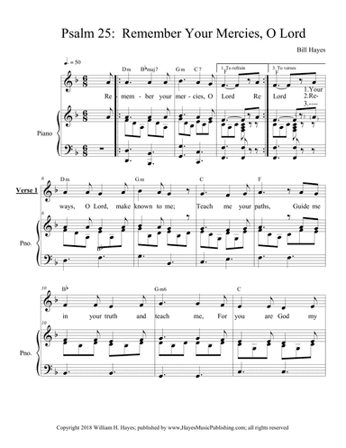 Psalm 25:  Remember Your Mercies, O Lord. - piano/vocal