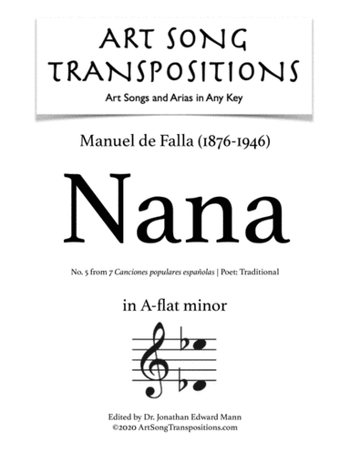 DE FALLA: Nana (transposed to A-flat minor) (arr. ArtSongTranspositions.com)
