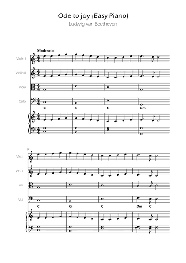 Ode To Joy - Easy String Quartet w/ piano accompaniment (arr. Ygor Nunes)