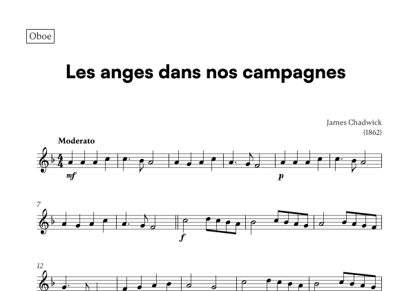 Les anges dans nos campagnes (for Oboe) (arr. Cadenza Editions)