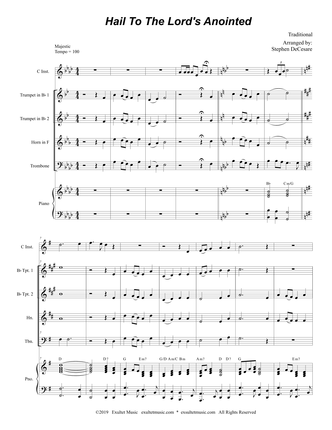 Hail To The Lord's Anointed (Brass Quartet and Piano) (arr. Stephen DeCesare)