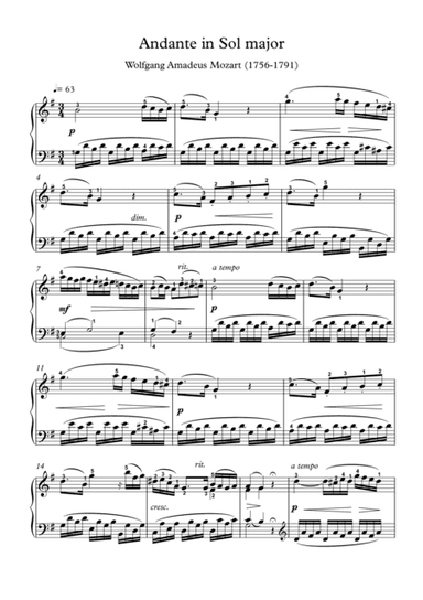 Andante in Sol major (arr. PianoSheetNow)