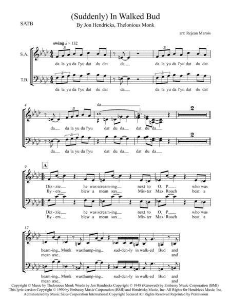 Suddenly In Walked Bud (arr. Réjean Marois)