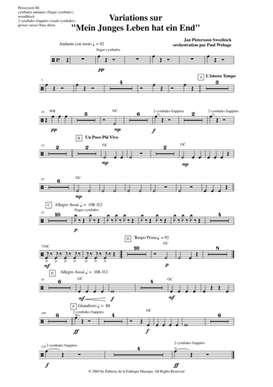Jan Pieterszoon Sweelinck/Paul Wehage  - Variations on Mein Juges Leben hat ein ende- arranged for (arr. Musik Fabrik Music Publishing)
