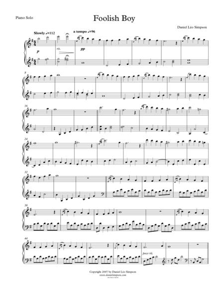 Foolish Boy (Easy Piano Solo)