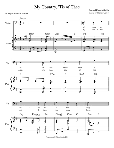 America (My Country 'Tis of Thee)--vocal solo (bass clef) (arr. Beka Wilson)