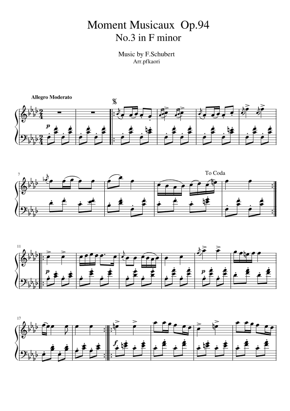 "Moment Musicaux" Op94 No.3 (arr. pfkaori)
