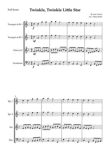 Twinkle, Twinkle Little Star for Brass Quartet (arr. Fabio Britto)